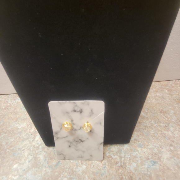 Gold and Clear Crystal Stone Post Earrings - Picture 2 of 10